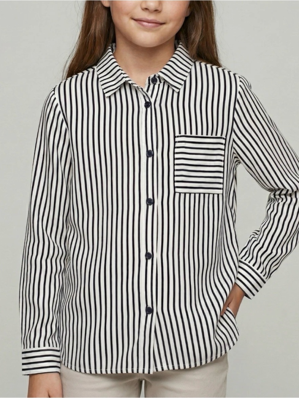 H&M Black and White Vertical Stripe Button-Down Shirt